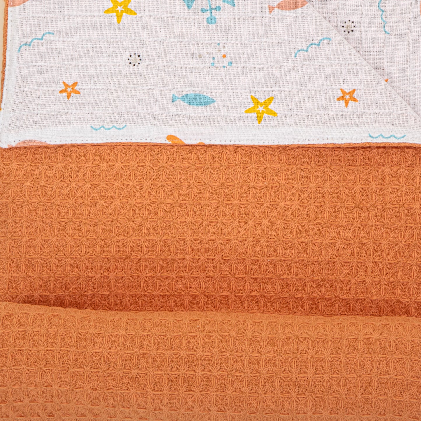 Double Sided Pique Blanket - Turuncu Petek - Ahtapot