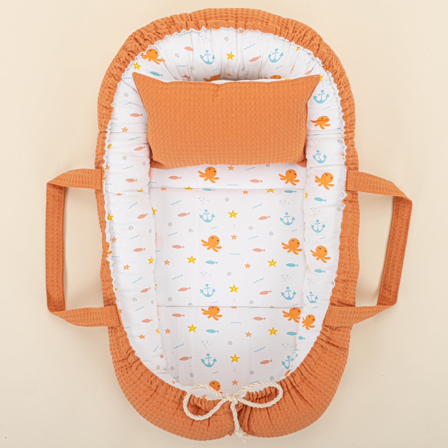 Babynest and Pillow - Çift Taraflı - Turuncu Petek - Ahtapot