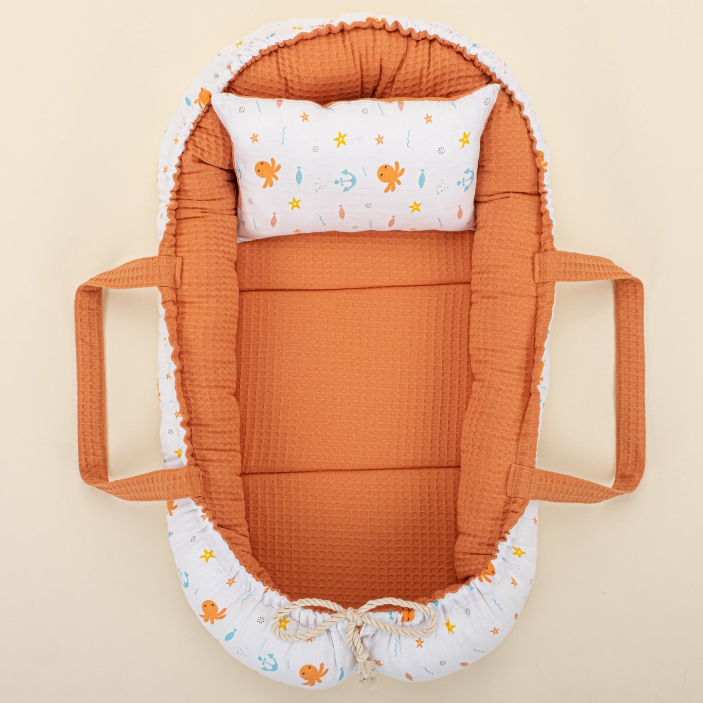 Babynest and Pillow - Çift Taraflı - Turuncu Petek - Ahtapot