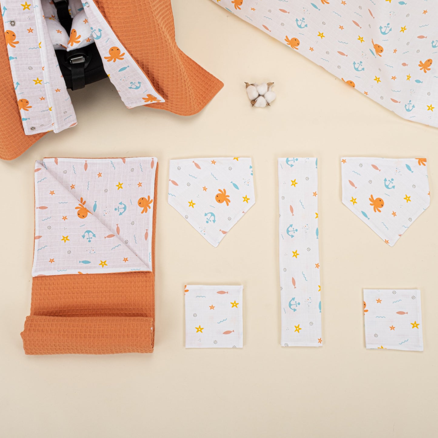 9 Piece - Newborn Sets - Double Sided - Winter - Turuncu Petek - Ahtapot