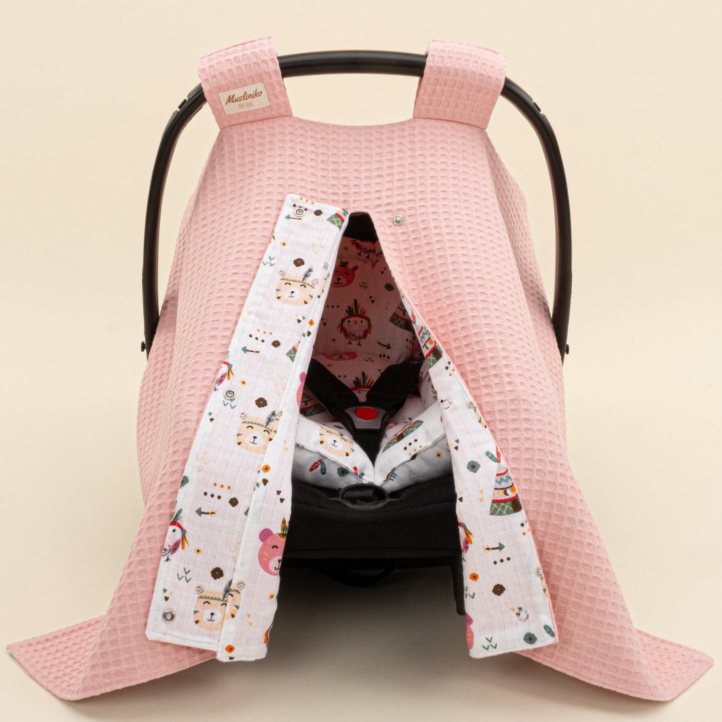 Stroller Cover Set - Double Side - Pembe Petek - Pembe Ayıcıklar