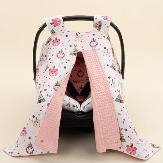 Stroller Cover Set - Double Side - Pembe Petek - Pembe Ayıcıklar