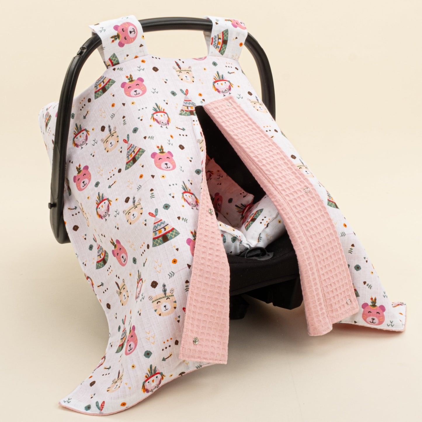 Stroller Cover Set - Double Side - Pembe Petek - Pembe Ayıcıklar