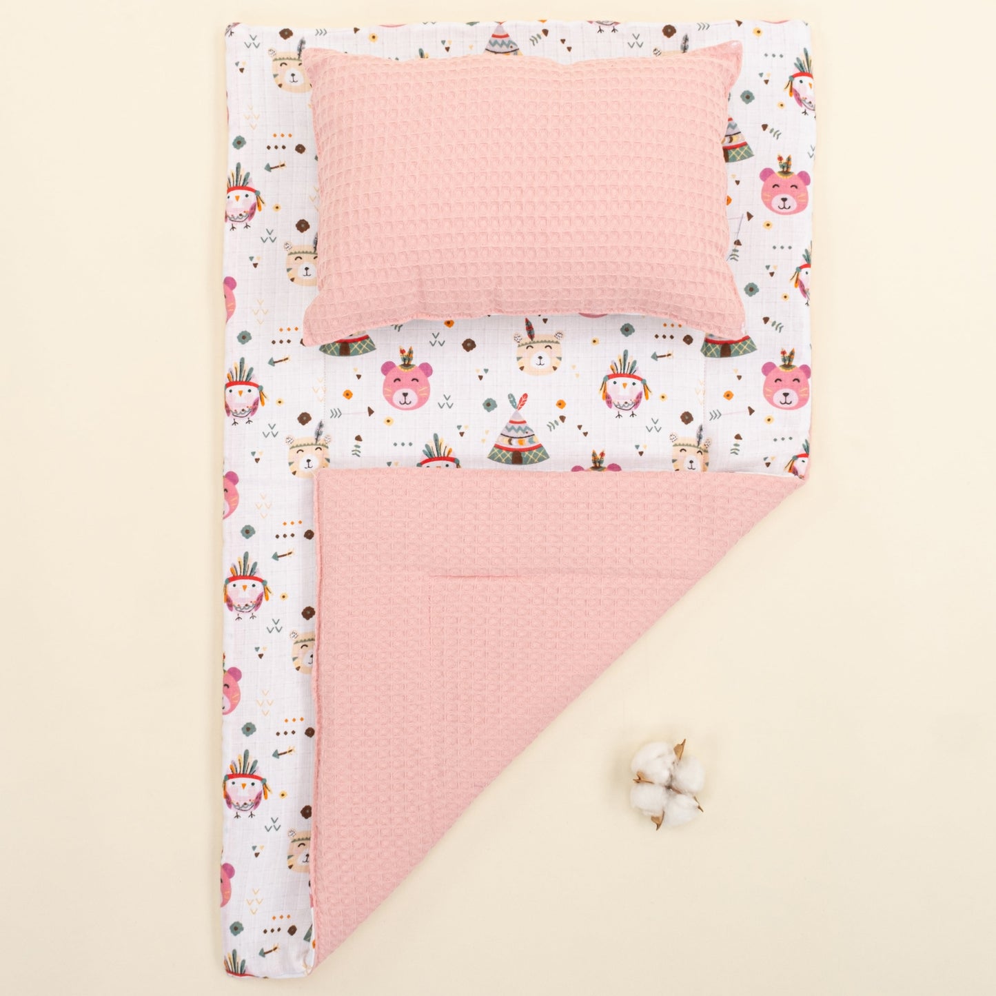 Double Sided Changing Pad and Pillow - Pembe Petek - Pembe Ayıcıklar