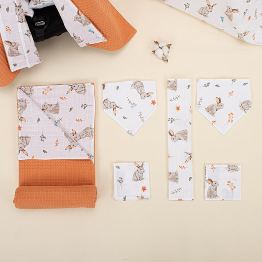 9 Piece - Newborn Sets - Double Sided - Winter - Turuncu Petek - Kahverengi Tavşan