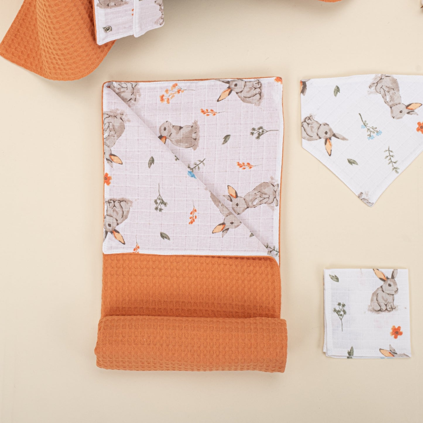 9 Piece - Newborn Sets - Double Sided - Winter - Turuncu Petek - Kahverengi Tavşan