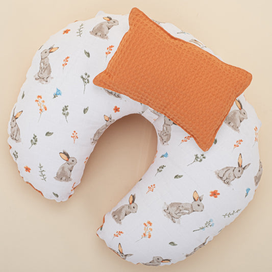 Double Sided Breastfeeding Pillow - Turuncu Petek - Kahverengi Tavşan