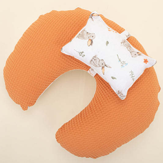 Double Sided Breastfeeding Pillow - Turuncu Petek - Kahverengi Tavşan