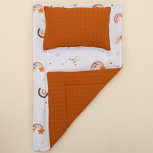 Double Sided Changing Pad and Pillow - Kiremit Muslin - Turuncu Gökkuşağı