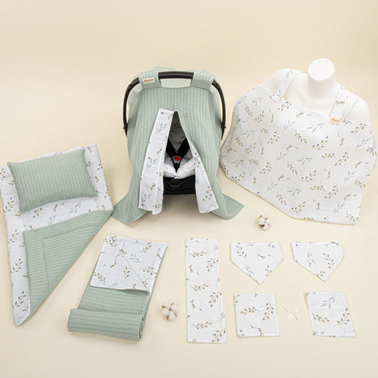 11 Piece - Newborn Sets - Double Sided - Winter - Mint Örgü - Yapraklar