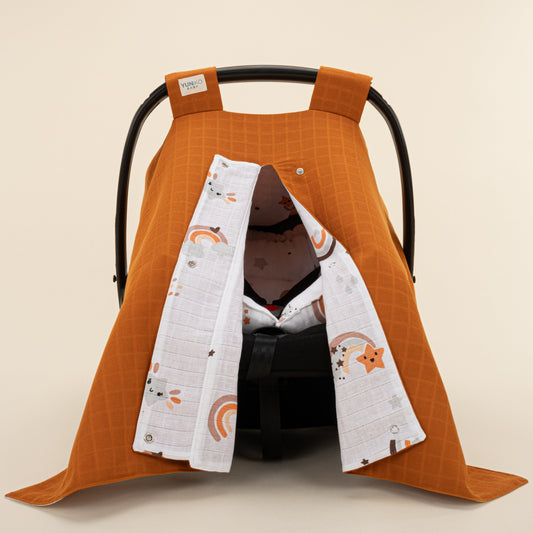 Stroller Cover Set - Double Side - Kiremit Muslin - Turuncu Gökkuşağı