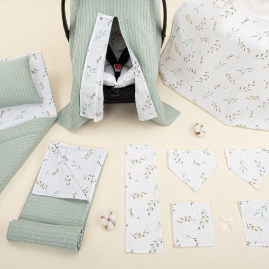 11 Piece - Newborn Sets - Double Sided - Winter - Mint Örgü - Yapraklar