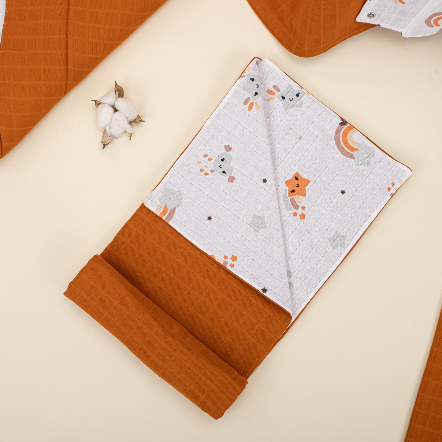 11 Piece - Newborn Sets - Double Sided - Seasonal - Kiremit Muslin - Turuncu Gökkuşağı