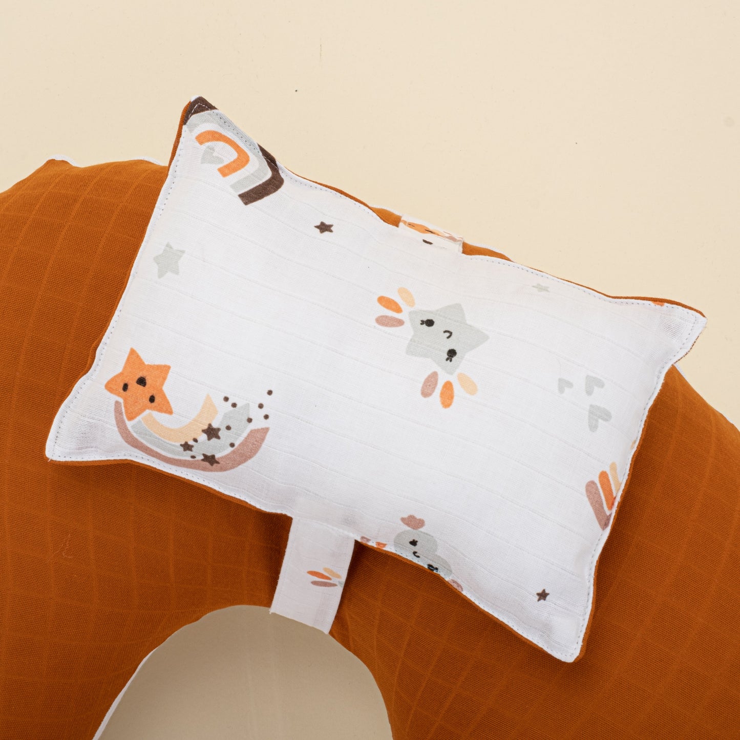 Double Sided Breastfeeding Pillow - Kiremit Müslin - Turuncu Gökkuşağı