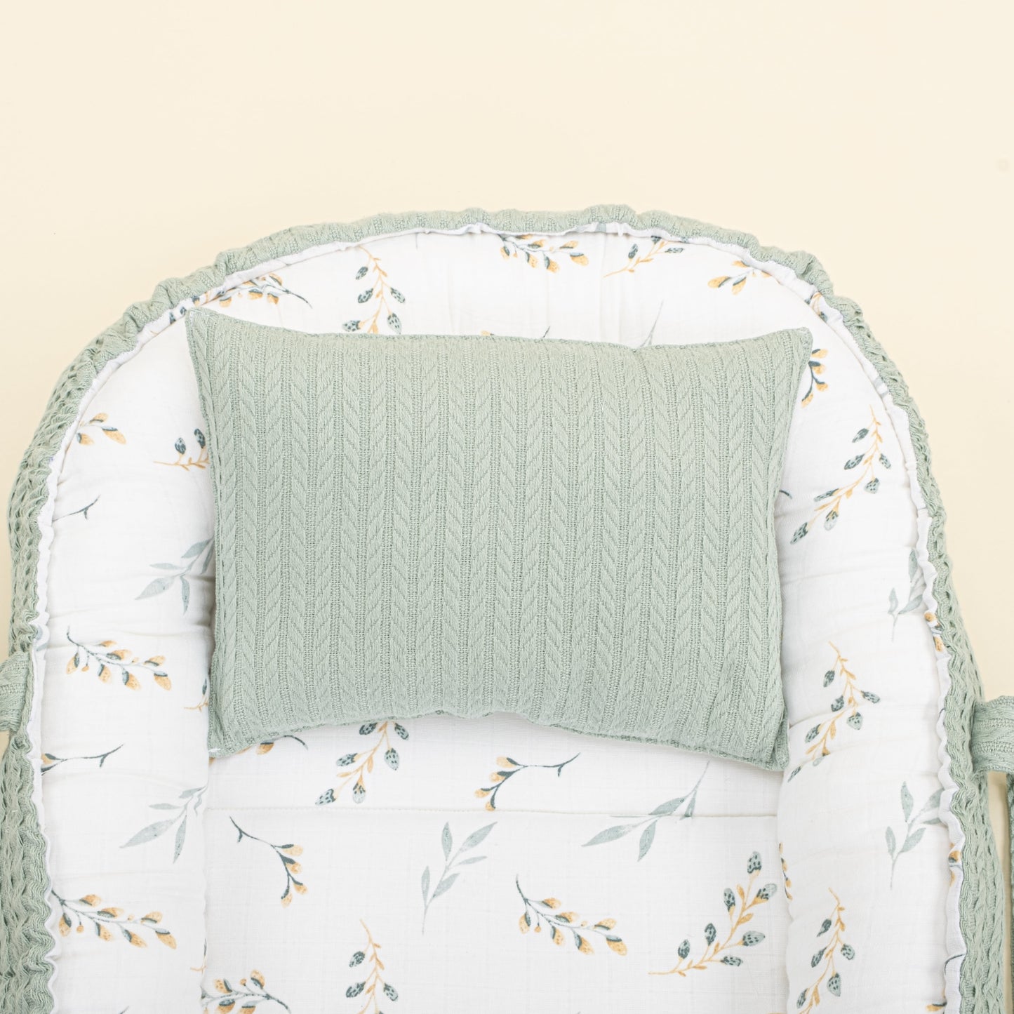 Babynest and Pillow - Çift Taraflı - Mint Örgü - Yapraklar