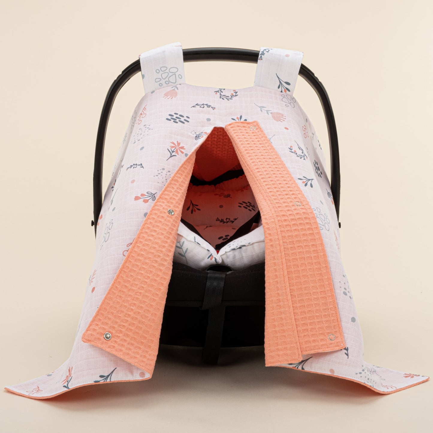 Stroller Cover Set - Double Side - Somon Petek - Yeşil Çiçekler