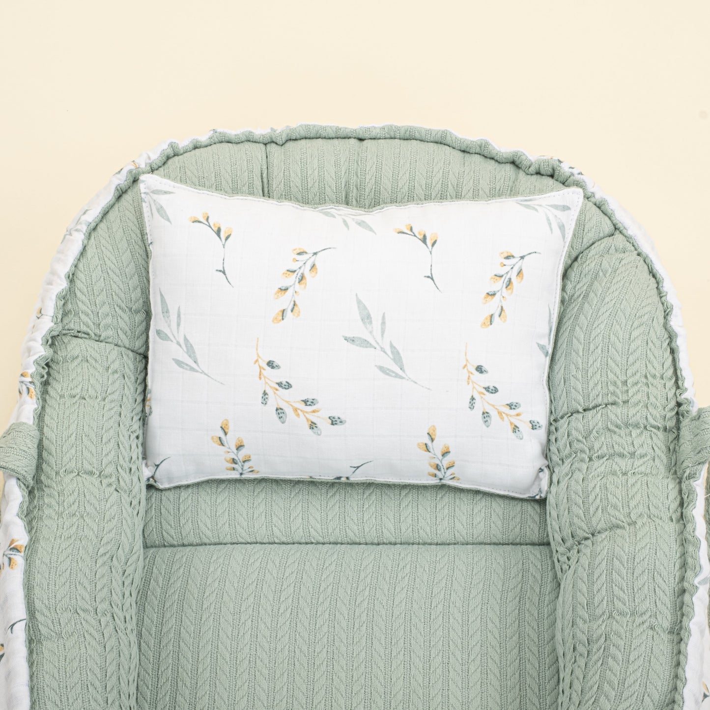 Babynest and Pillow - Çift Taraflı - Mint Örgü - Yapraklar