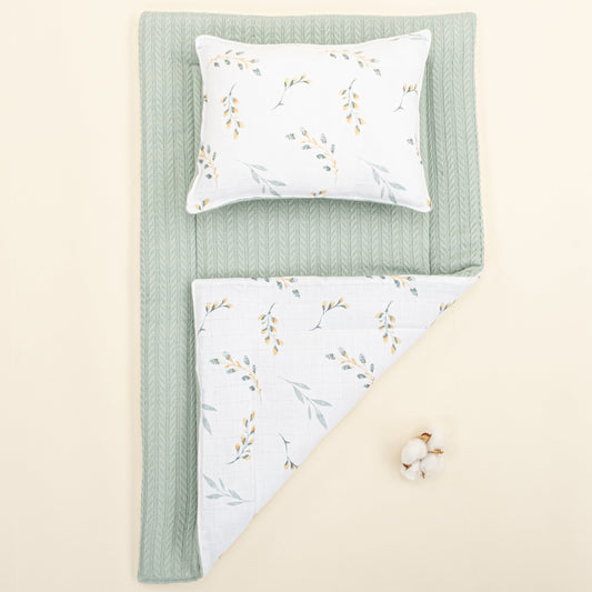 Double Sided Changing Pad and Pillow - Mint Örgü - Yapraklar