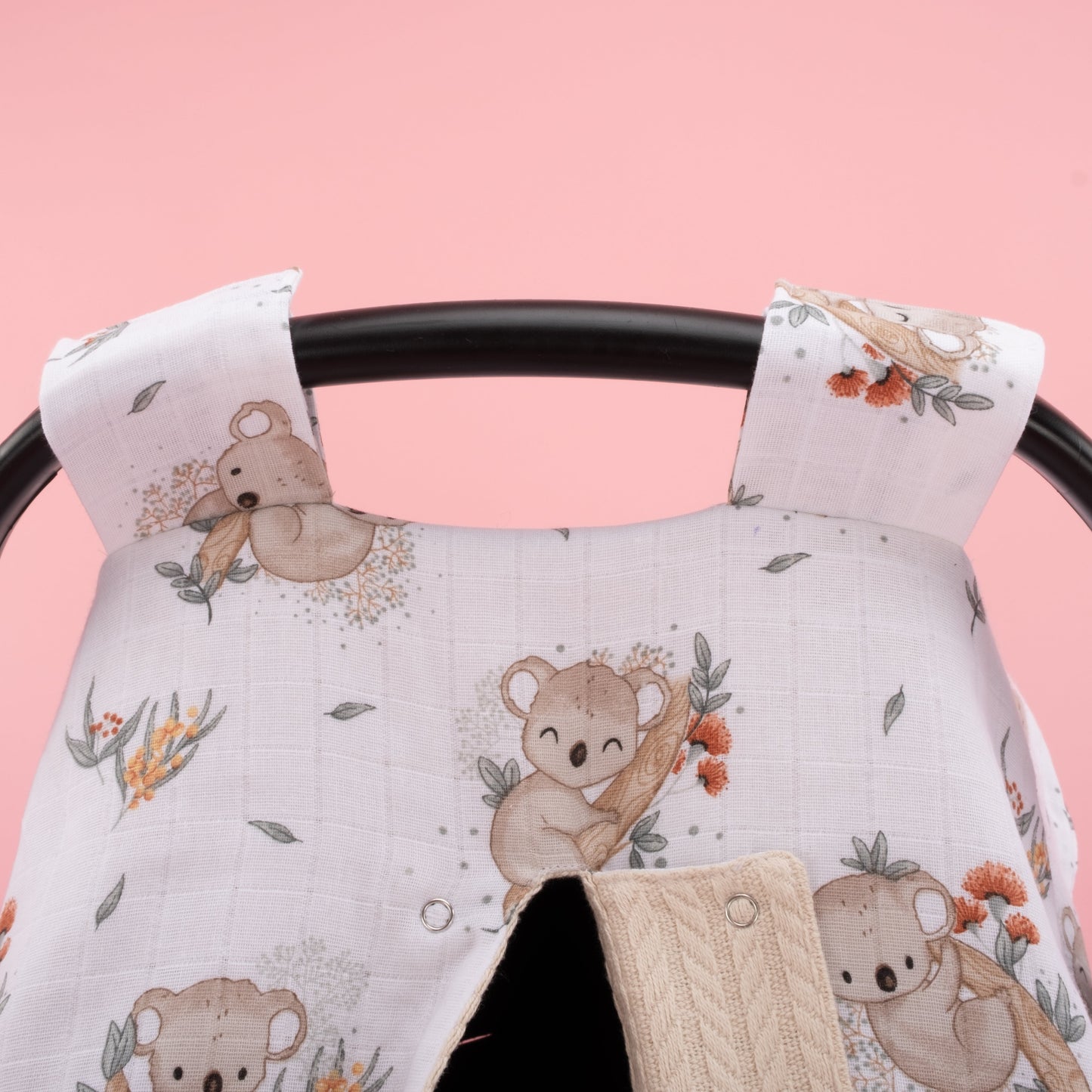 Stroller Cover Set - Double Side - Krem Örgü - Koala