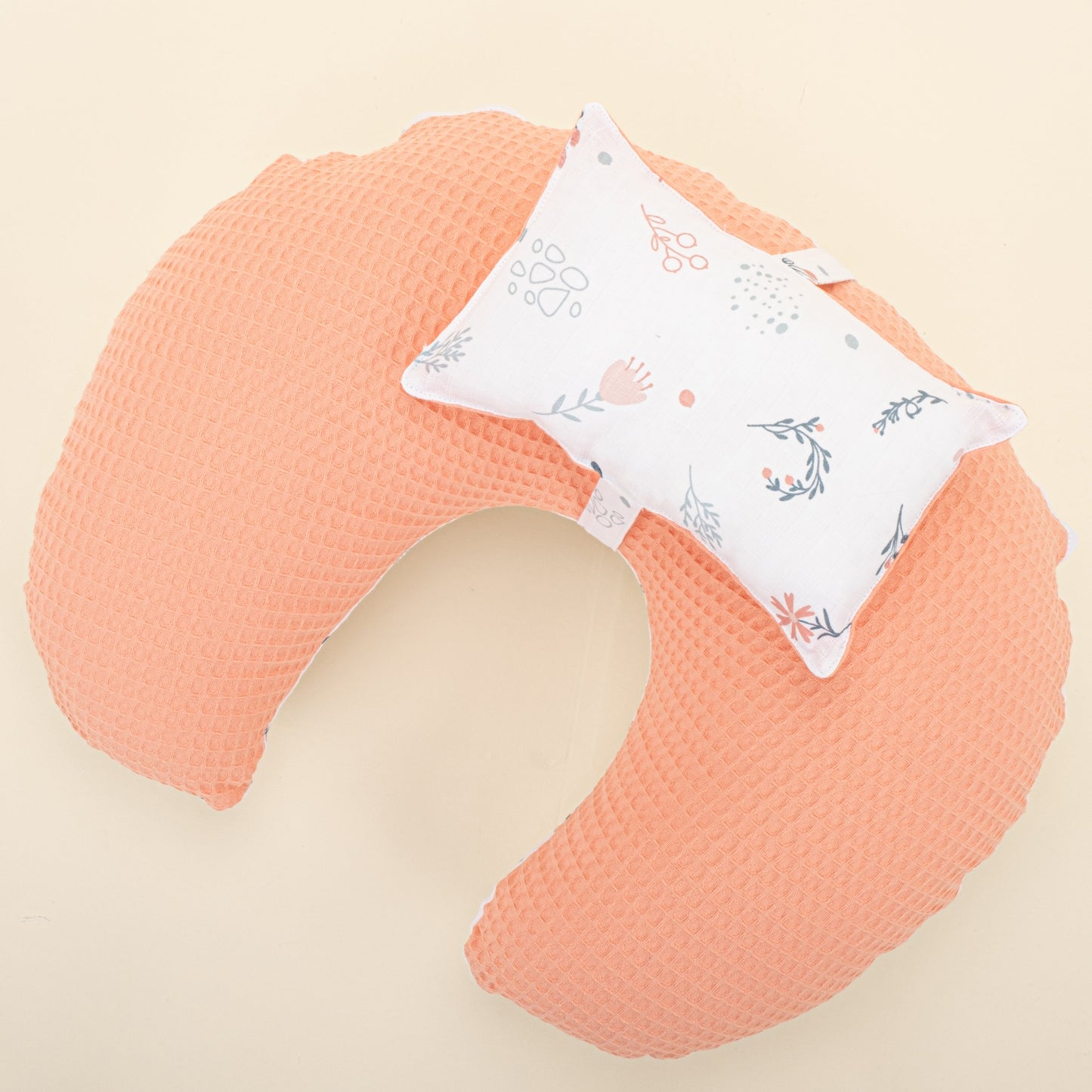 Double Sided Breastfeeding Pillow - Somon Petek - Yeşil Çiçekler