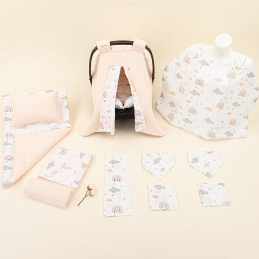 11 Piece - Newborn Sets - Double Sided - Winter - Somon Örgü - Yeşil Gökkuşağı