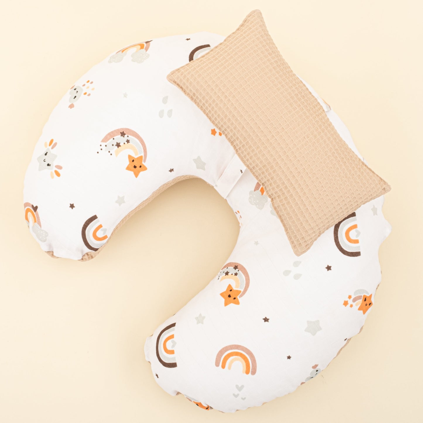 Double Sided Breastfeeding Pillow - Bej Petek - Turuncu Gökkuşağı