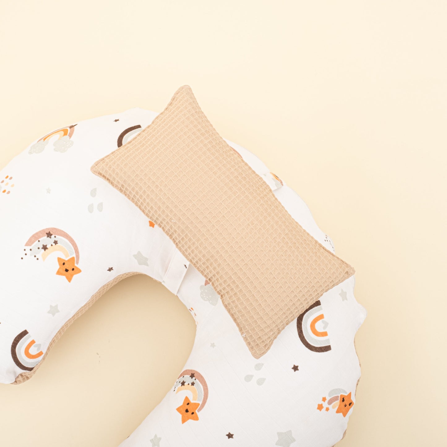 Double Sided Breastfeeding Pillow - Bej Petek - Turuncu Gökkuşağı