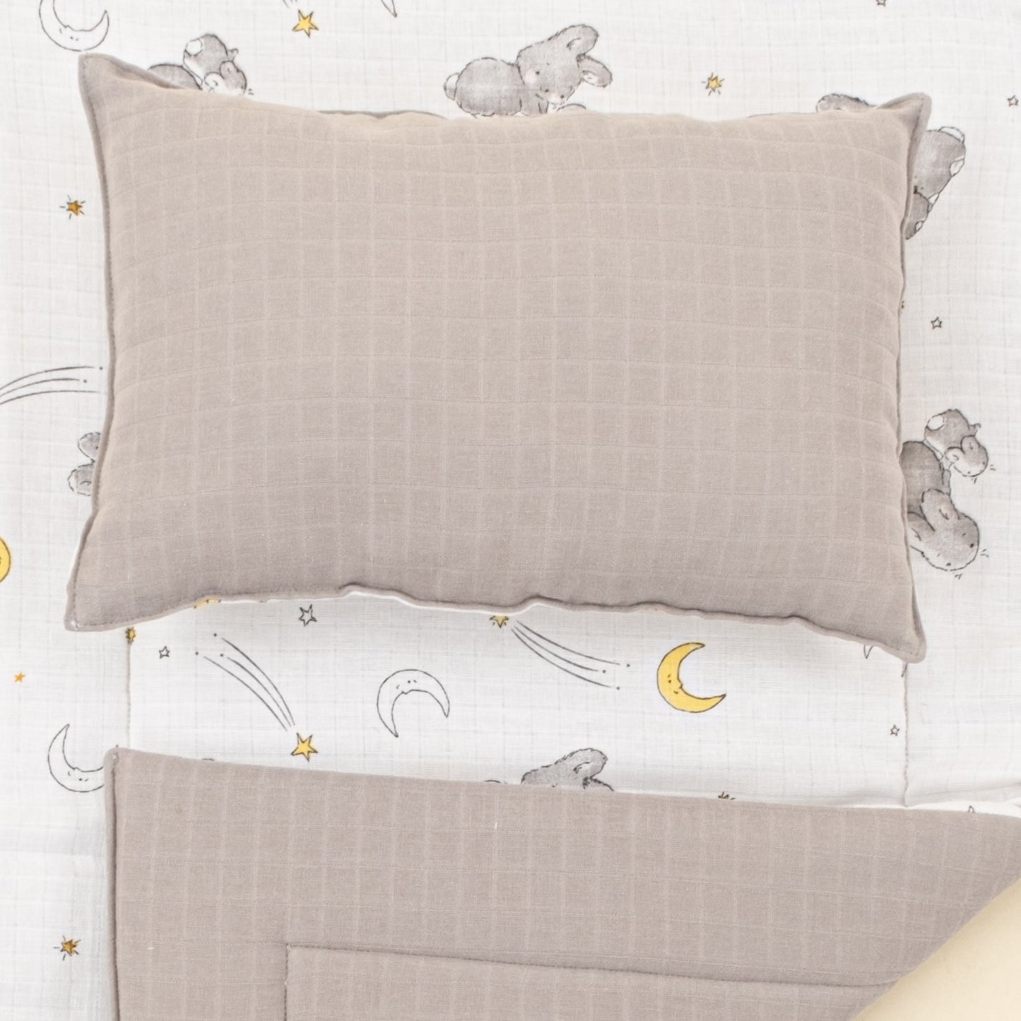 Double Sided Changing Pad and Pillow - Açık Gri Muslin - Gri Tavşan