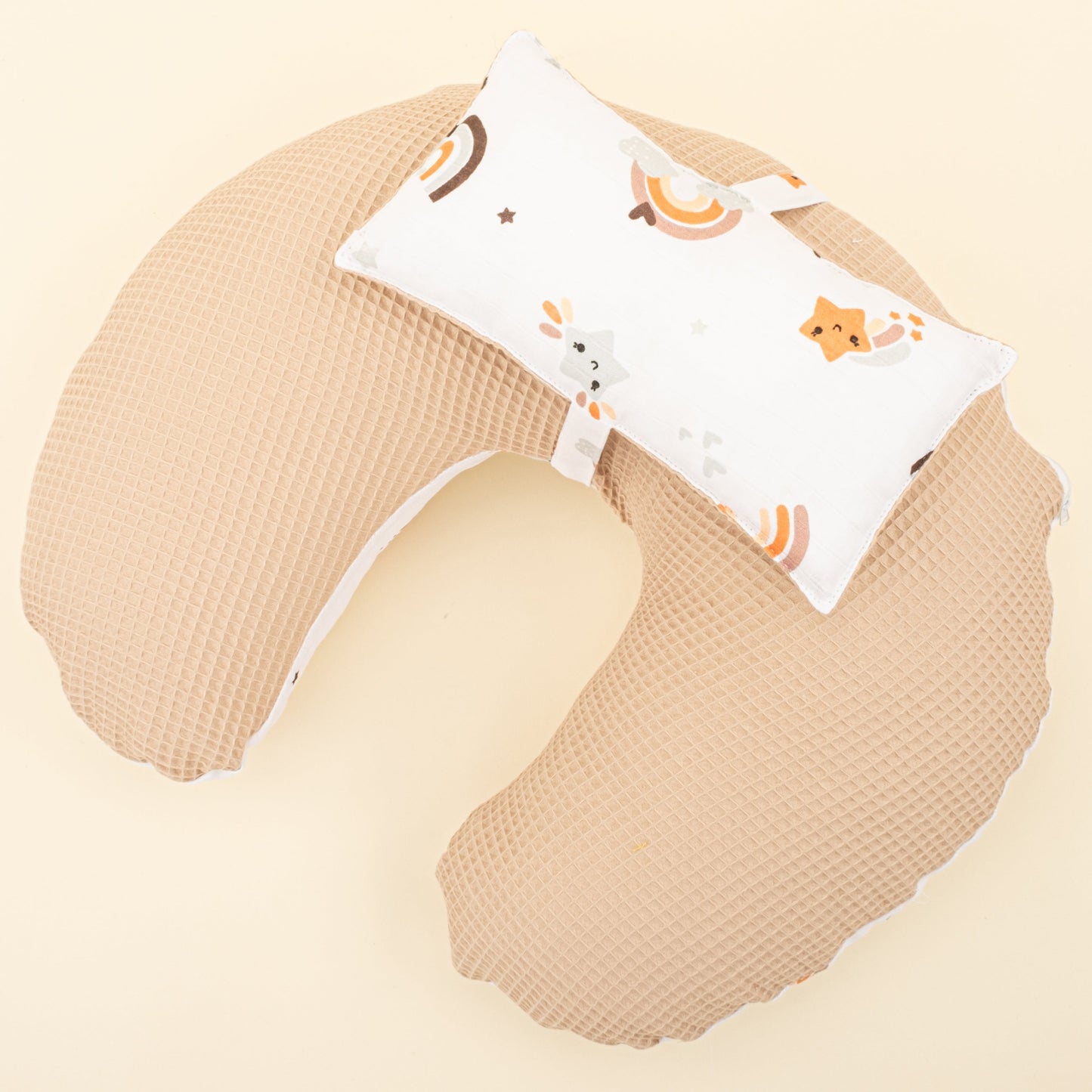 Double Sided Breastfeeding Pillow - Bej Petek - Turuncu Gökkuşağı