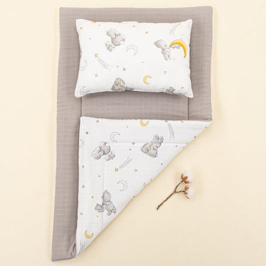 Double Sided Changing Pad and Pillow - Açık Gri Muslin - Gri Tavşan