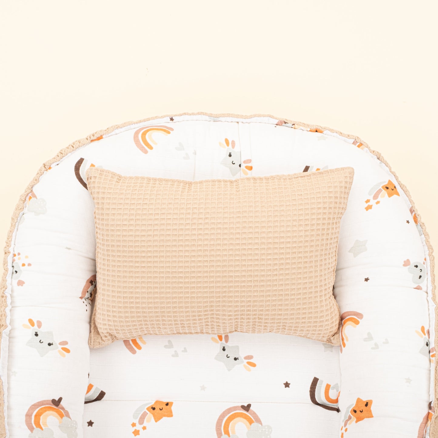 Babynest and Pillow - Çift Taraflı - Bej Petek - Turuncu Gökkuşağı