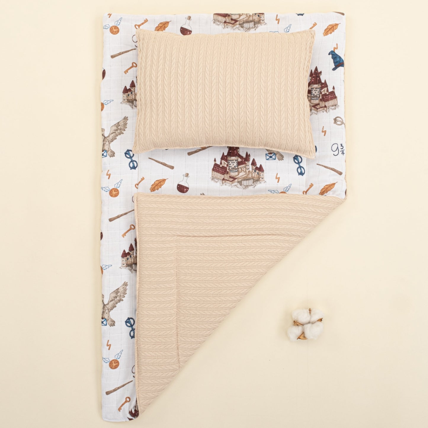 Double Sided Changing Pad and Pillow - Sütlü Kahve Örgü - Harry