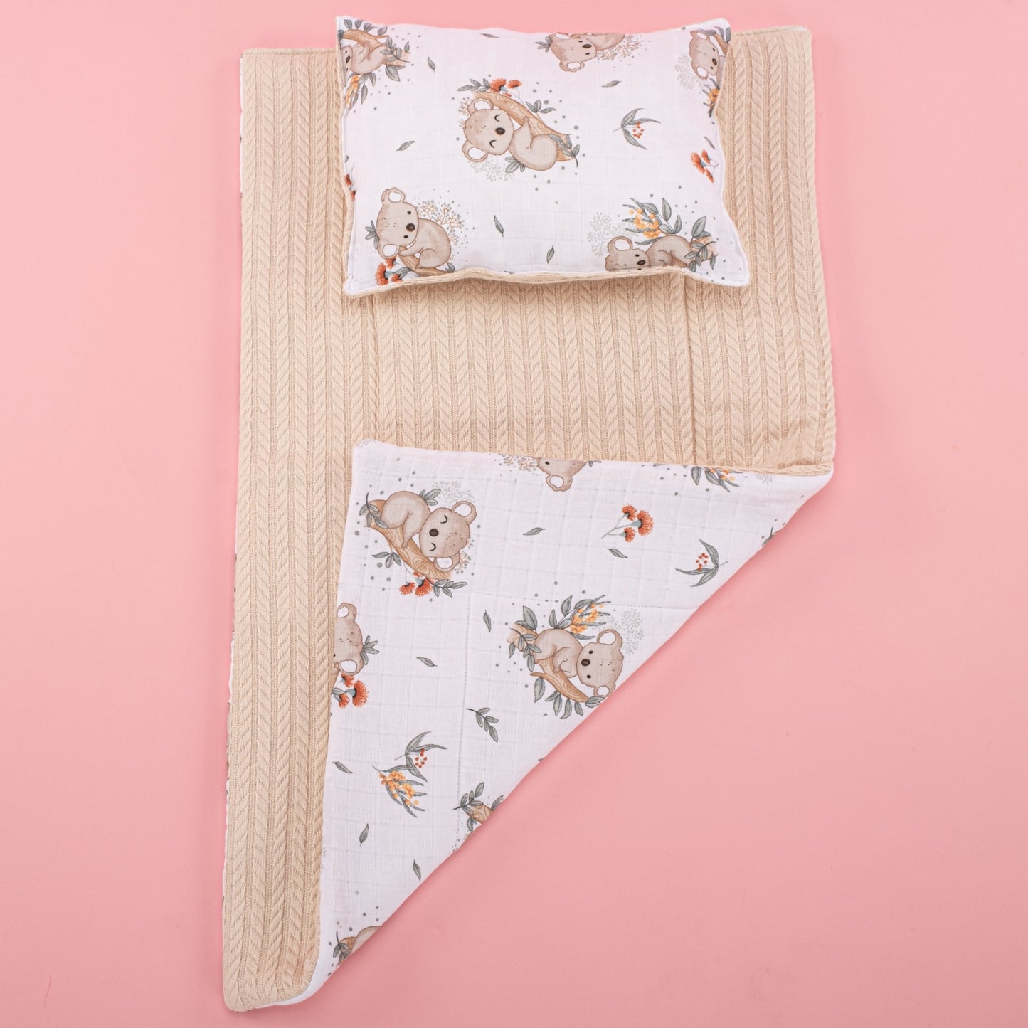 Double Sided Changing Pad and Pillow - Krem Örgü - Koala