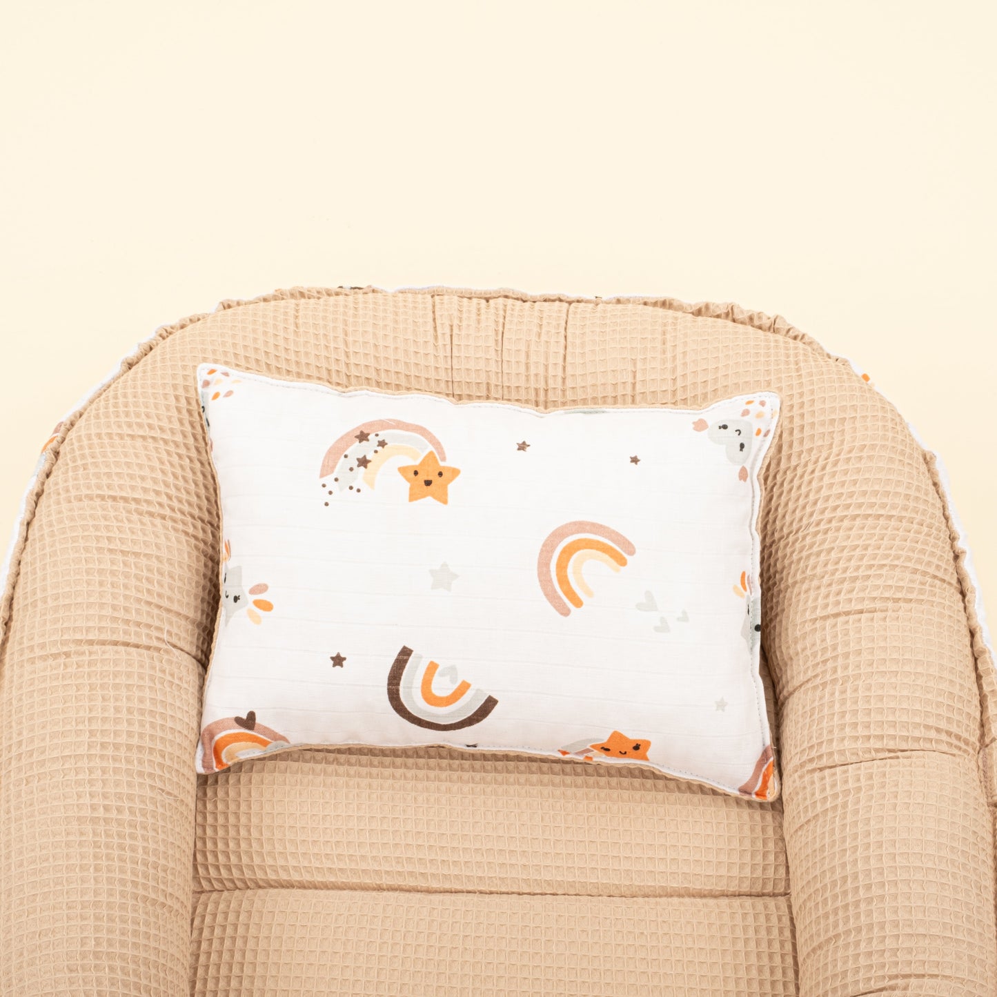 Babynest and Pillow - Çift Taraflı - Bej Petek - Turuncu Gökkuşağı