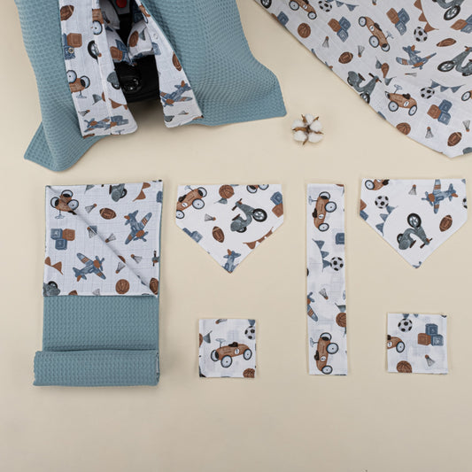 9 Piece - Newborn Sets - Double Sided - Winter - Petrol Mavisi Petek - Araçlar