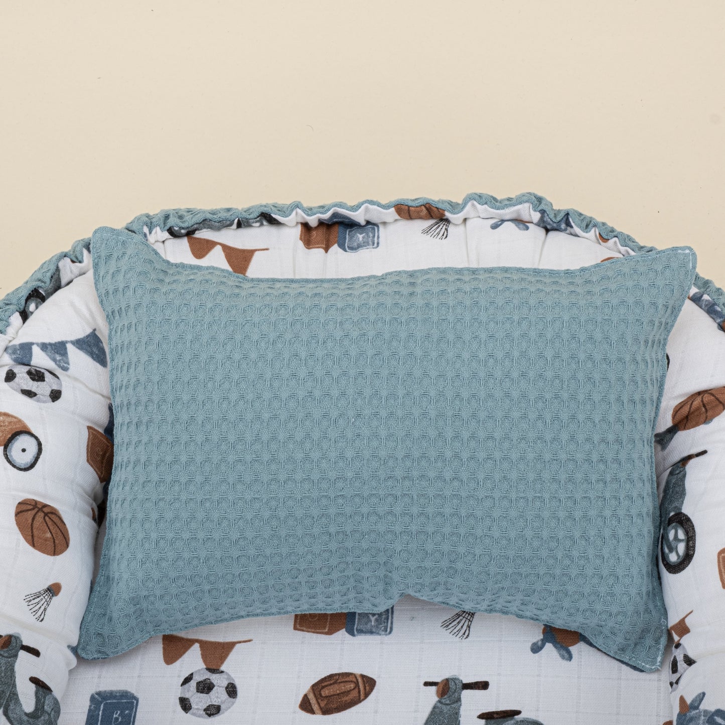 Babynest  and Pillow - Çift Taraflı - Petrol Mavisi Petek - Araçlar