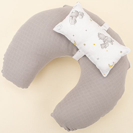 Double Sided Breastfeeding Pillow - Açık Gri Muslin - Gri Tavşan