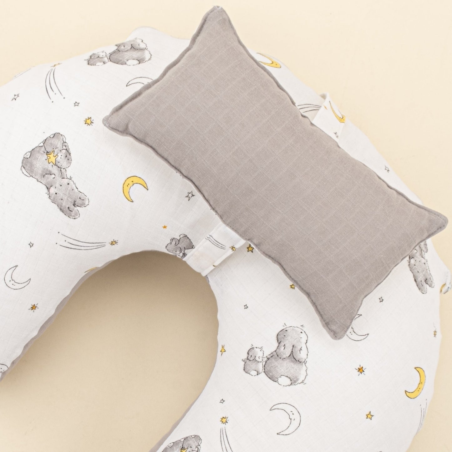 Double Sided Breastfeeding Pillow - Açık Gri Muslin - Gri Tavşan