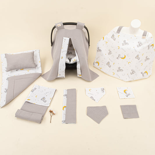 11 Piece - Newborn Sets - Double Sided - Seasonal - Açık Gri Muslin - Gri Tavşan