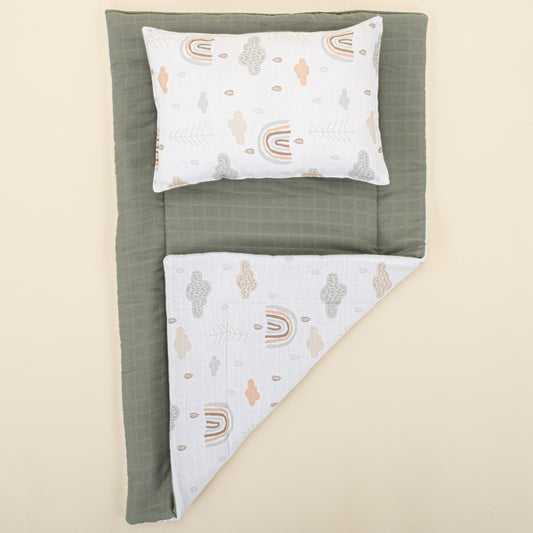 Double Sided Changing Pad and Pillow - Haki Muslin - Yeşil Gökkuşağı