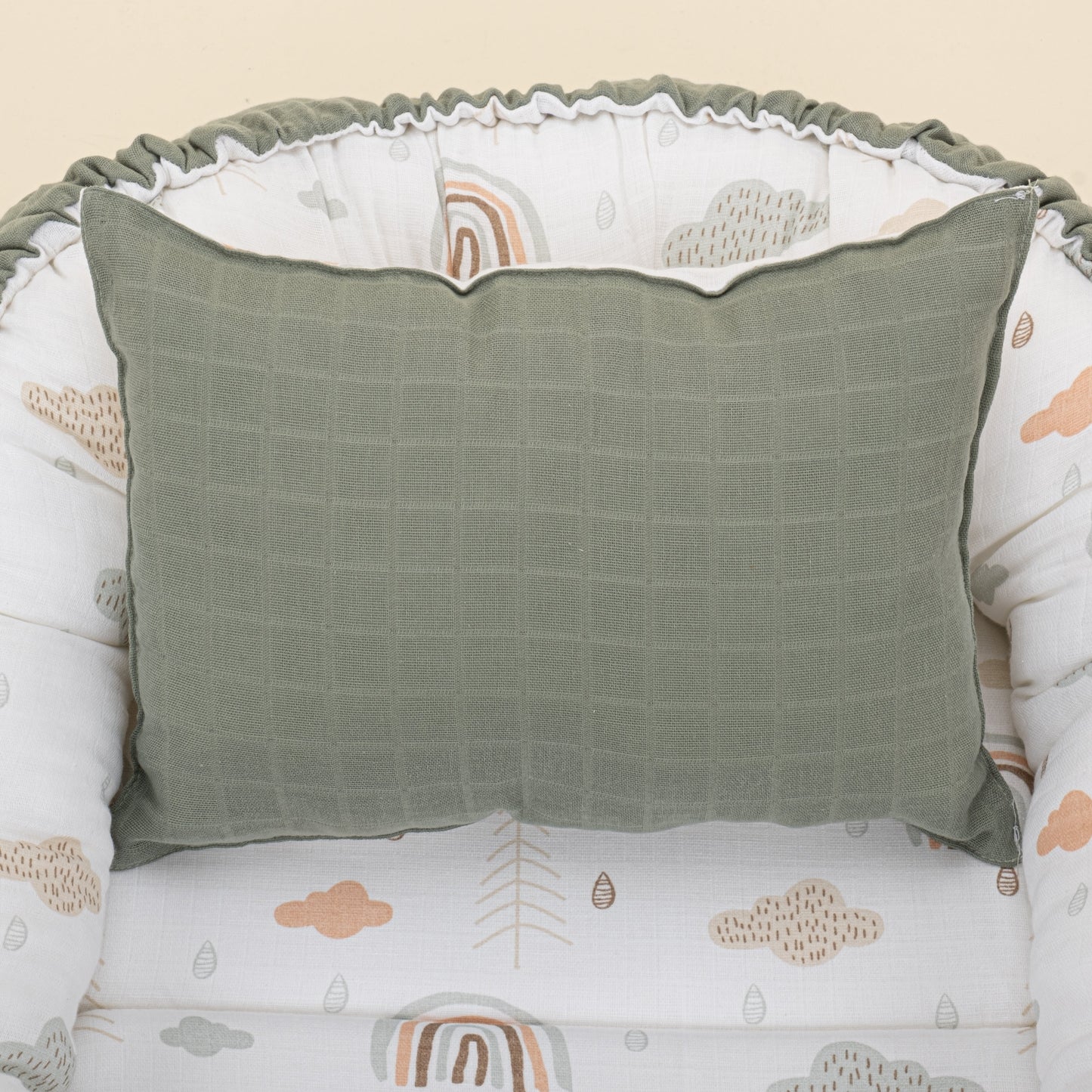 Babynest and Pillow - Çift Taraflı - Haki Muslin - Yeşil Gökkuşağı