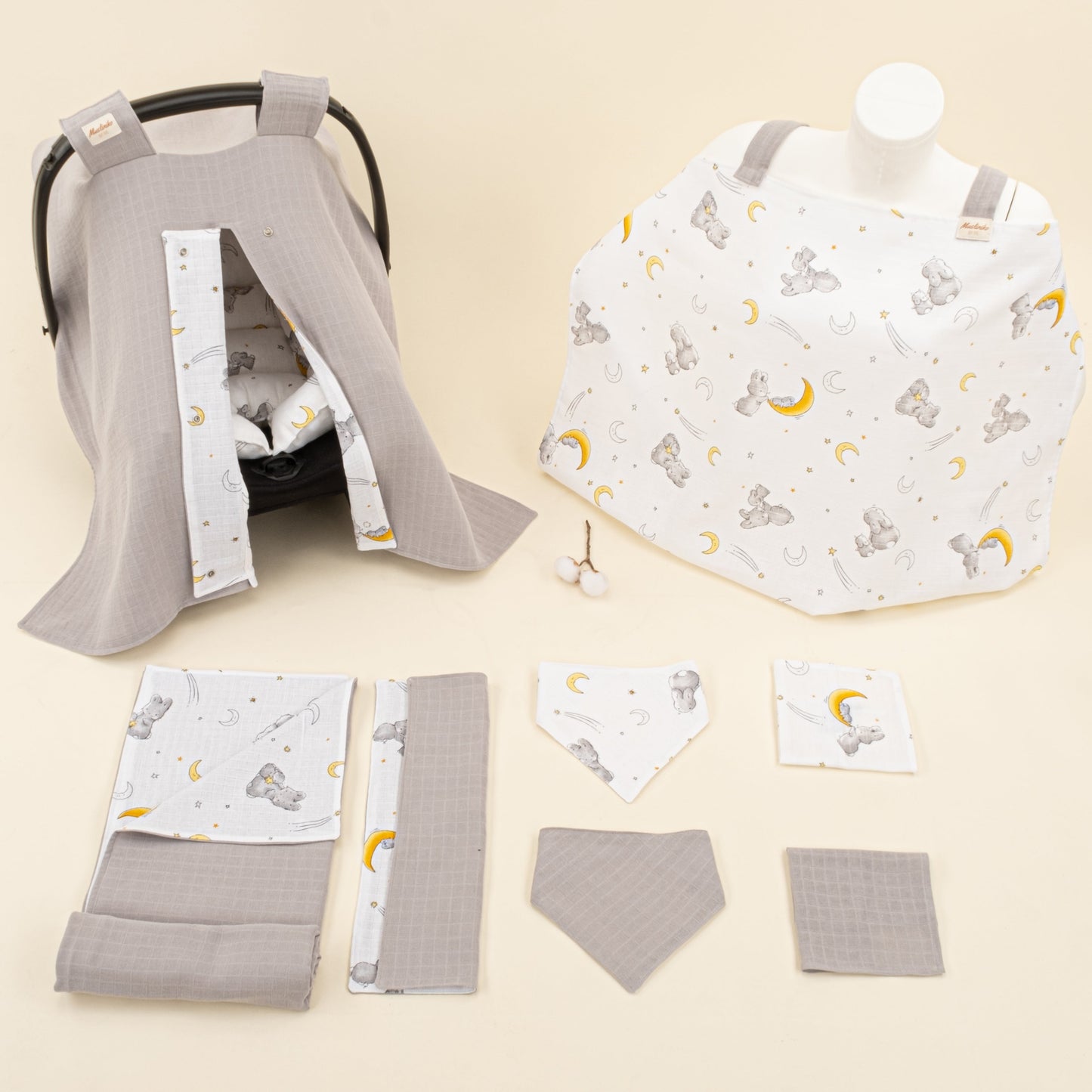 9 Piece - Newborn Sets - Double Sided - Seasonal - Açık Gri Muslin - Gri Tavşan