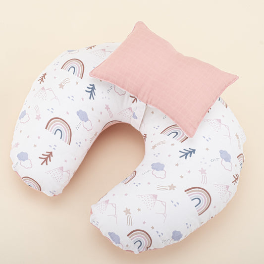 Double Sided Breastfeeding Pillow - Pudra Muslin - Pastel Gökkuşağı