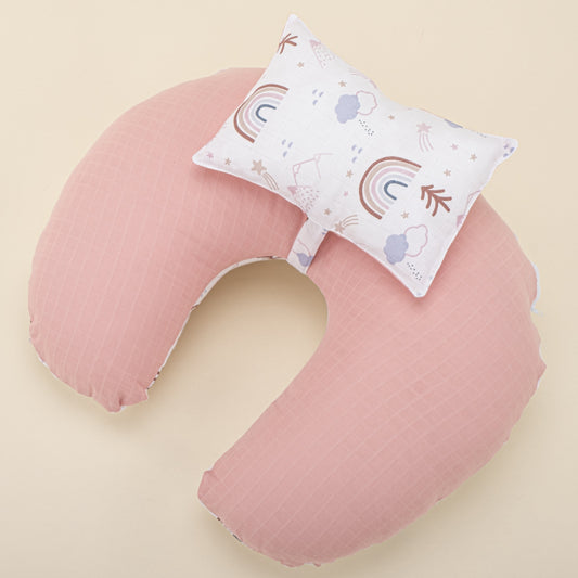 Double Sided Breastfeeding Pillow - Pudra Muslin - Pastel Gökkuşağı