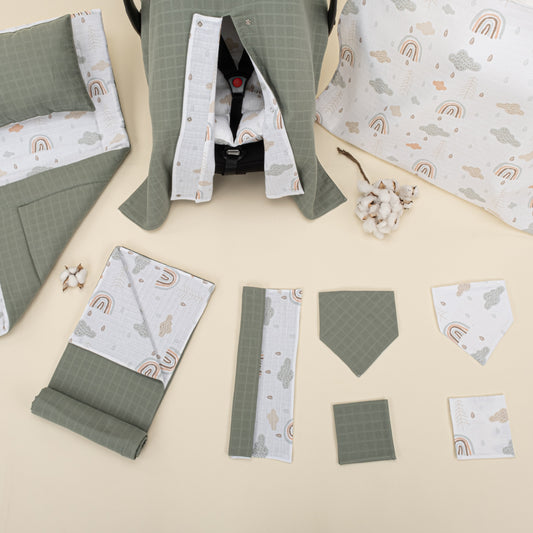 11 Piece - Newborn Sets - Double Sided - Seasonal - Haki Muslin - Yeşil Gökkuşağı