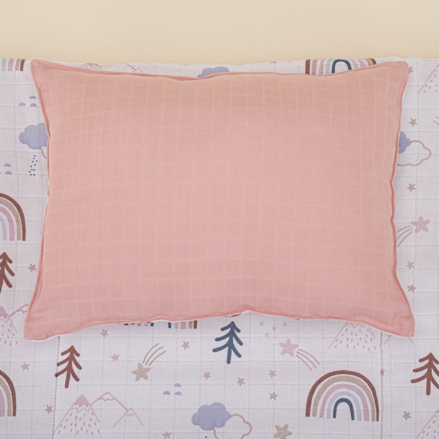 Double Sided Changing Pad and Pillow - Pudra Muslin - Pastel Gökkuşağı