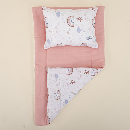 Double Sided Changing Pad and Pillow - Pudra Muslin - Pastel Gökkuşağı