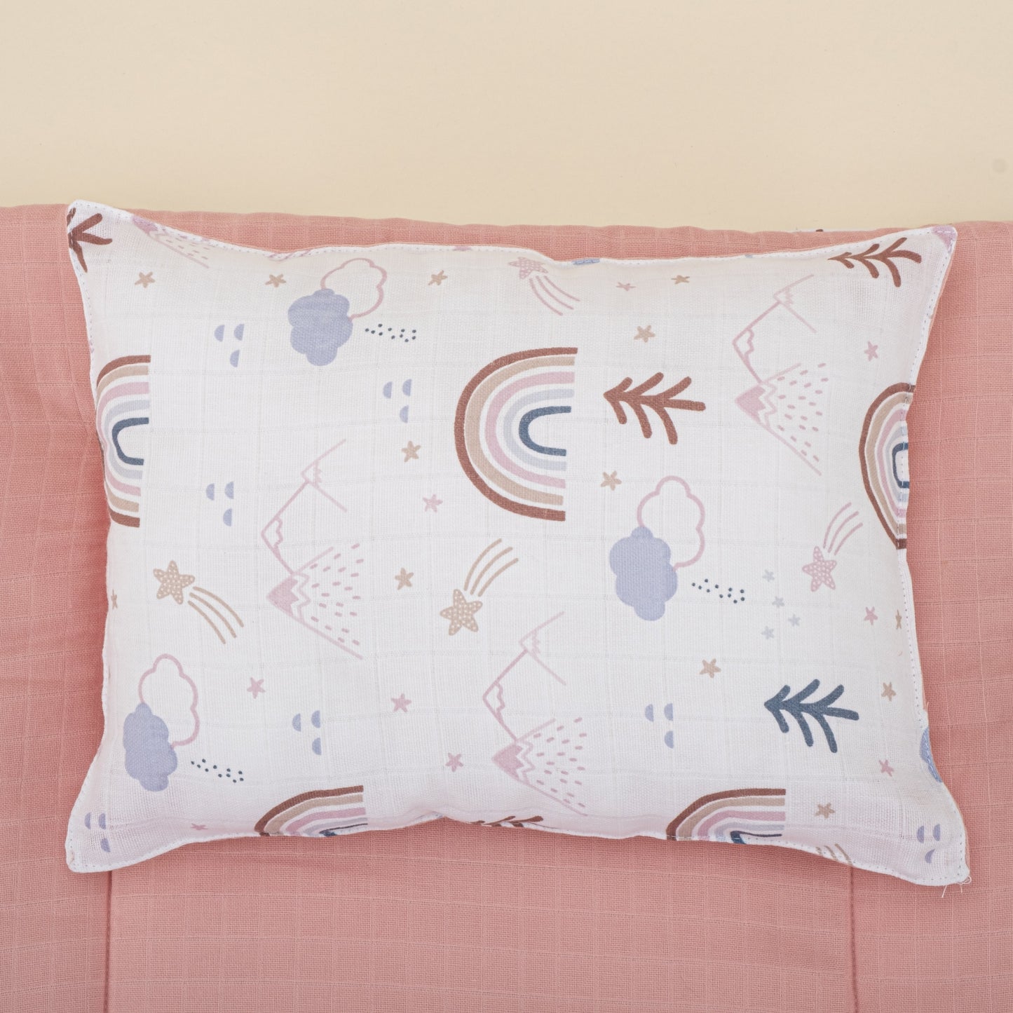 Double Sided Changing Pad and Pillow - Pudra Muslin - Pastel Gökkuşağı