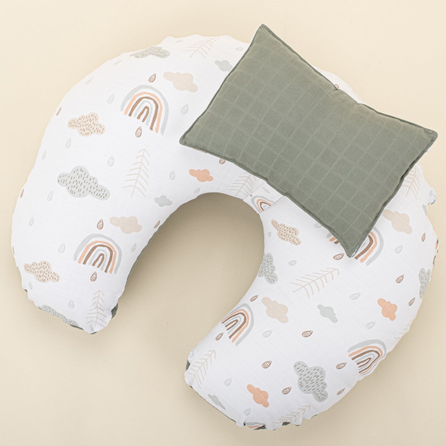 Double Sided Breastfeeding Pillow - Haki Muslin - Yeşil Gökkuşağı