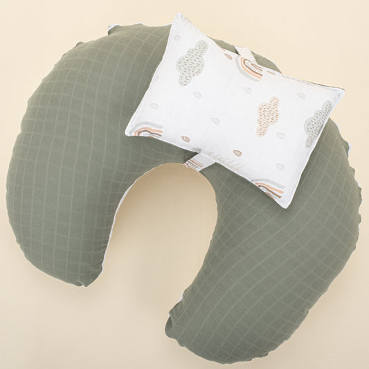 Double Sided Breastfeeding Pillow - Haki Muslin - Yeşil Gökkuşağı